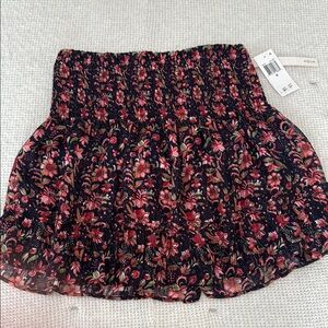Aqua Floral Print Skirt - Black and Pink
